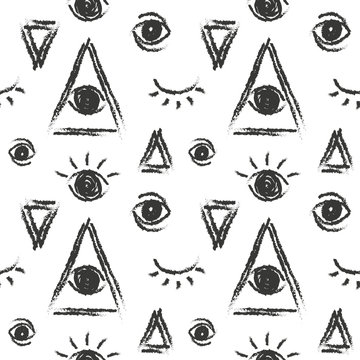 Vector seamless pattern with eye of providence, masonic symbol