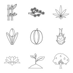 Grow food icons set, outline style