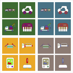 Set of kids toys in flet icons on color backgrounds © gorovits