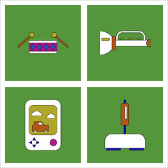 Set of kids toys in flet icons on color backgrounds © gorovits