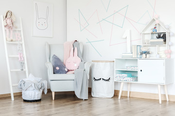 Pastel baby's room with cupboard
