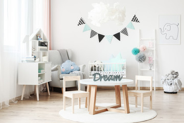 Obraz premium White kid's room with banner