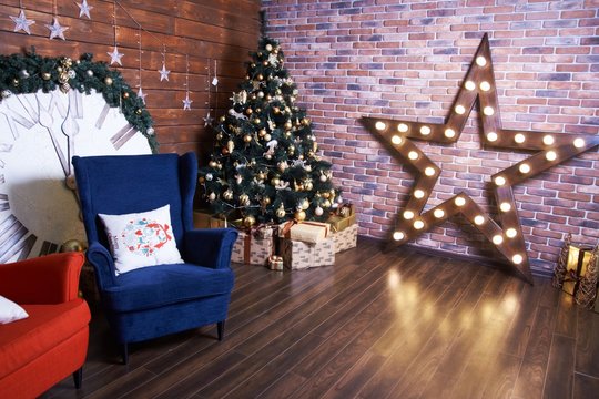 Christmas interior. Beautiful decorations.