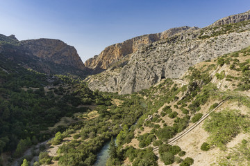 Fototapeta na wymiar Hiking trail Caminito del Rey.View of Gorge of Gaitanes in El Chorro. Malaga province. Spain.