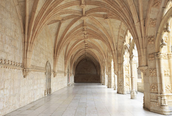 Fototapeta na wymiar The Jeronimos Monastery or Hieronymites Monastery, is a former monastery of the Order of Saint Jerome near the Tagus River in the parish of Belém, Gothic architecture