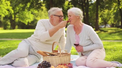 happy senior couple having picnic at summer park - Powered by Adobe
