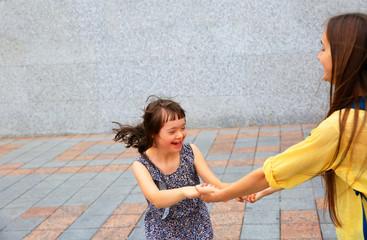 Happy family moments in the city.