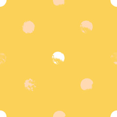 Seamless pattern with circles. Forms printed in ink. Pink, white, yellow color. Hand drawn. Vector illustration.