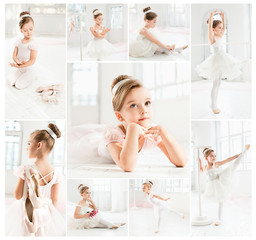 The little balerina in white tutu in class at the ballet school © master1305