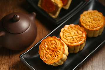chinese mid autumn festival mooncake with egg yolk
