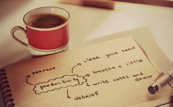 Good morning or Notes, Time management, Creative background, a Tea cup, Morning tea, Yoga and meditation, Healthy lifestyle