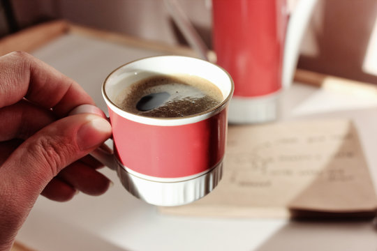 Good morning or Notes, Time management, Creative background, a Tea cup, Morning tea, Yoga and meditation, Healthy lifestyle