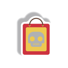Vector illustration paper sticker Halloween icon skull on shopping bag
