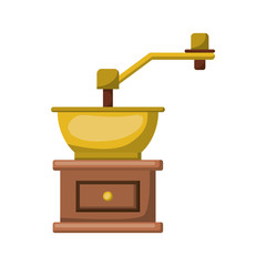 coffee grinding with crank in front view and realistic colorful silhouette on white background vector illustration