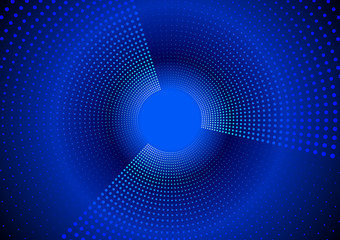 Abstract Hi Tech Blue Background of Radial Halftone Dots. Futuristic Vector Illustration.