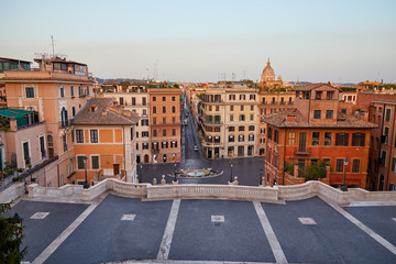 View of Rome from the Spanish Steps early in the morning without people