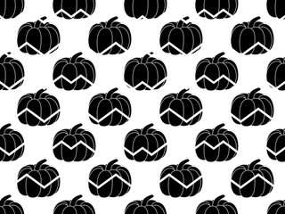 Pumpkins seamless pattern. Autumn background with pumpkins against the background of zigzags. Vector illustration