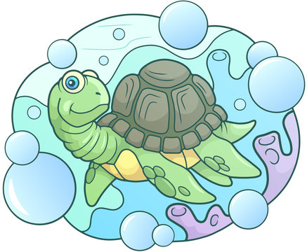 cartoon sea turtle funny illustration
