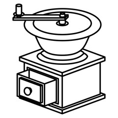 coffee grinding with crank side view monochrome silhouette vector illustration