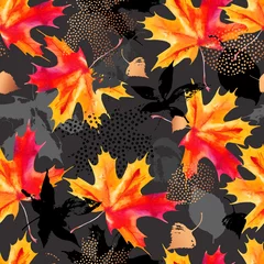 Foto auf Acrylglas Aquarell Natur Herbstlaub Aquarell nahtlose Muster.