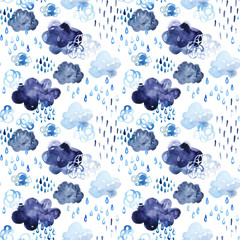 Watercolor fall shower seamless pattern.