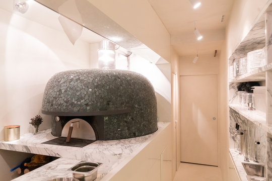 Interior view of kitchen in restaurant