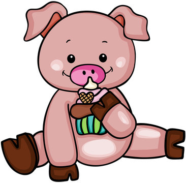 Cute pig eating cupcake