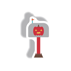 Vector illustration paper sticker Halloween icon pumpkin on mail post box