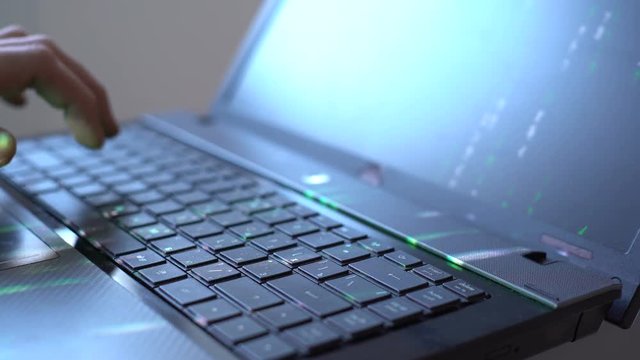 Man Use Laptop Keyboard With Shift With Illumination And Color Matrix