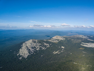 Mountain landscape in the vicinity of Mount Iremel. Aerial view