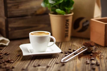 Rolgordijnen Cup of espresso coffee © George Dolgikh