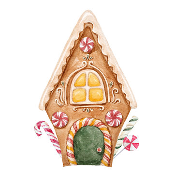 Watercolor gingerbread house