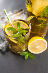 Ice tea with lemon and mint