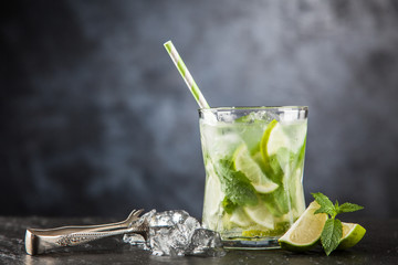 Mojito cocktail on dark background