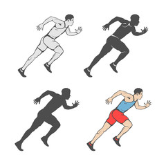 the adult man runs forward. a set of four figures of different colors. isolate on white background