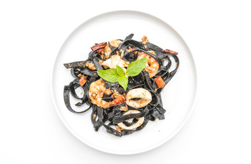black spaghetti or pasta with seafood