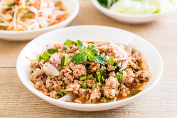 spicy mince pork (Larb - Traditional Thai Food)