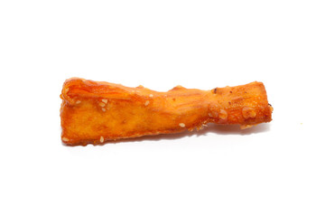 deep-fried sliced sweet potato on white background