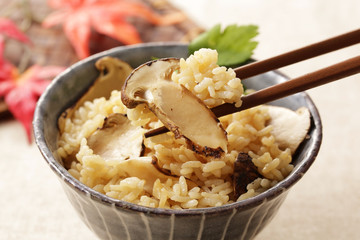松茸ご飯　Rice cooked with matsutake mushroom