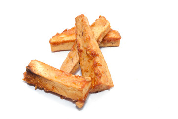 deep-fried sliced taro on white background
