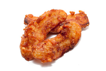 deep-fried sliced banana on white background