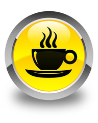 Coffee cup icon glossy yellow round button