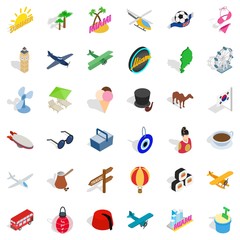 Beach icons set, isometric style