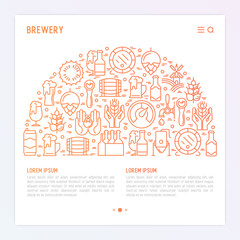 Beer concept in half circle with thin line icons related to brewery and Beer October Festival. Modern vector illustration for banner, web page, print media with place for text.