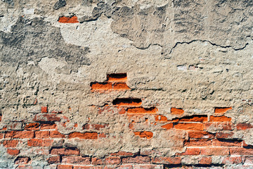 Red brick wall, destroyed
