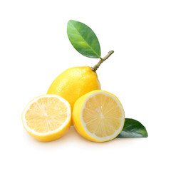 Lemons with leaves isolate on a white background