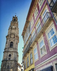 Downtown Porto, Portugal: Torre dos Clerigos and colorful tiled façades