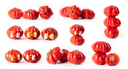 composite with beef heart tomatoes isolated on white background