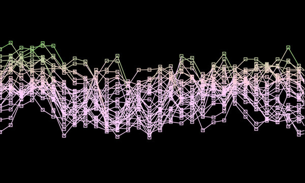 Generative random dot line wave background. Vector illustration. Concept of blockchain, fintect, big data, hacking, AI