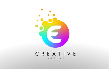 E Rainbow Dots Letter Logo. Letter Design Vector with Colorful Dots